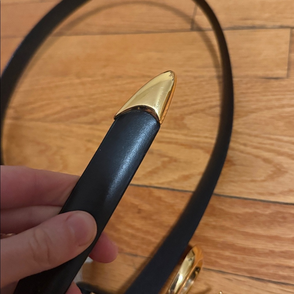 Madewell black leather belt with gold accents sz L large - Picture 3 of 3